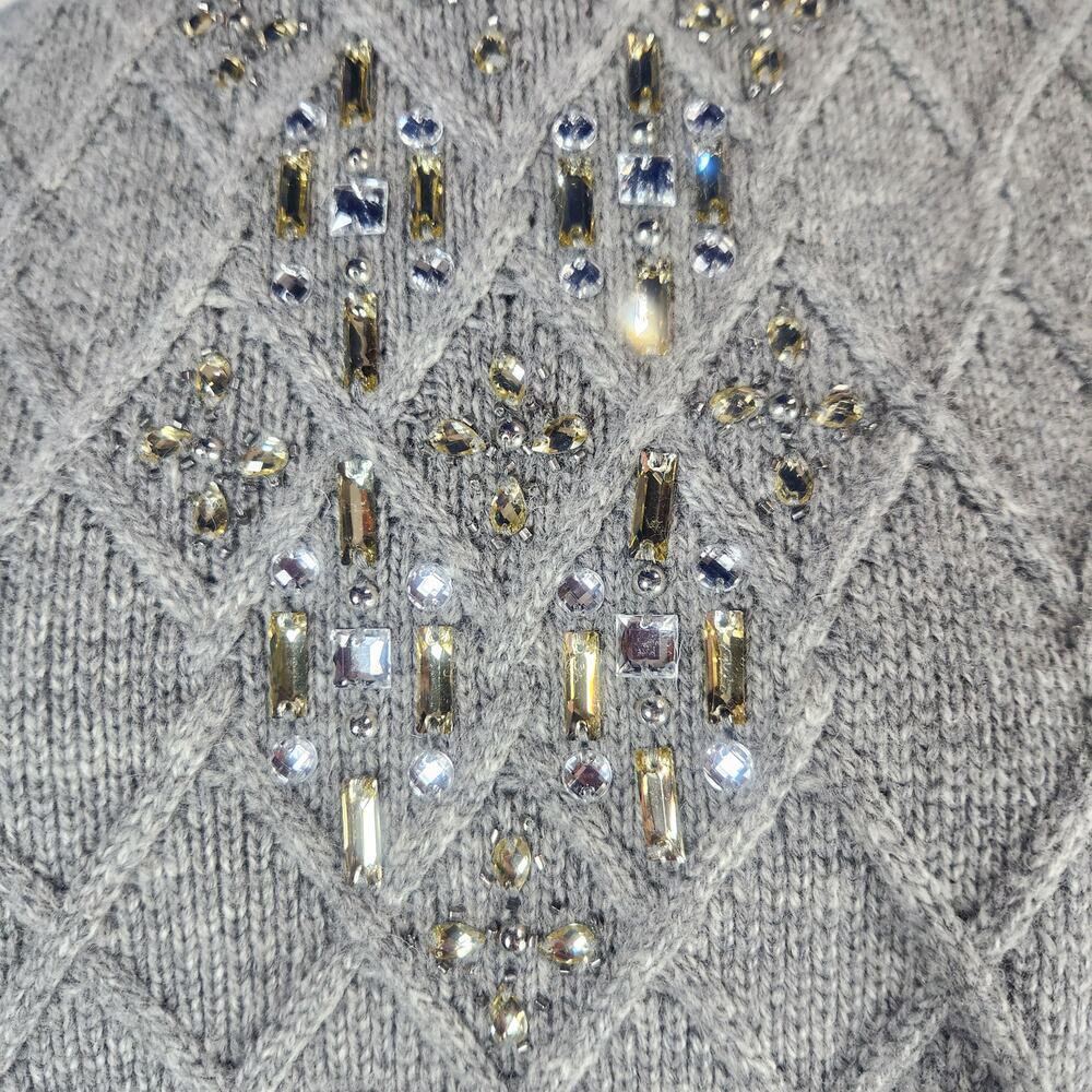 The Limited Small Wool Blend Gray Short Sleeve Sweater Trellis Design With Bling - Picture 11 of 11